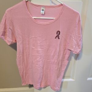 NWOT Breast Cancer Babydoll Tee with Ribbon Accent